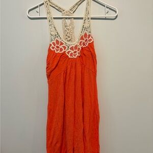Orange Sleeveless Dress with Lace Detail